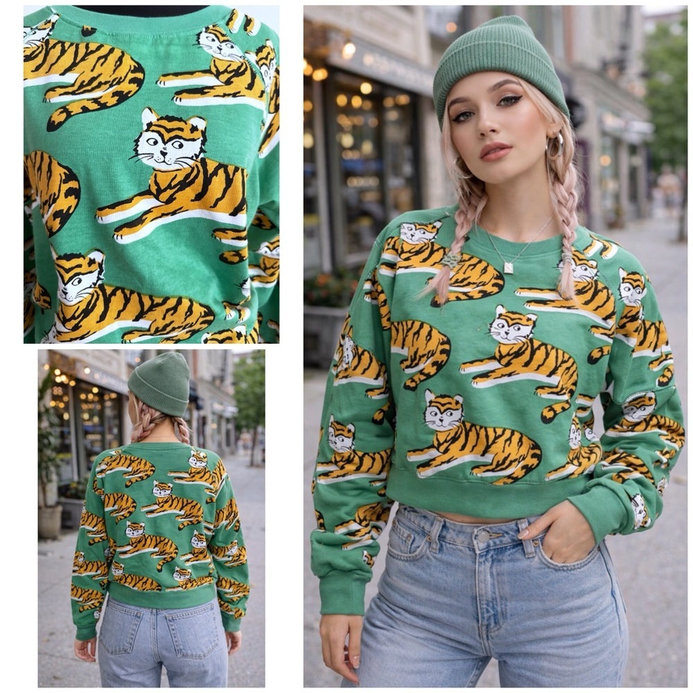 NWT Baby Cats Of California Adult Tiger Cats Print Cotton Sweatshirt Sweater M​